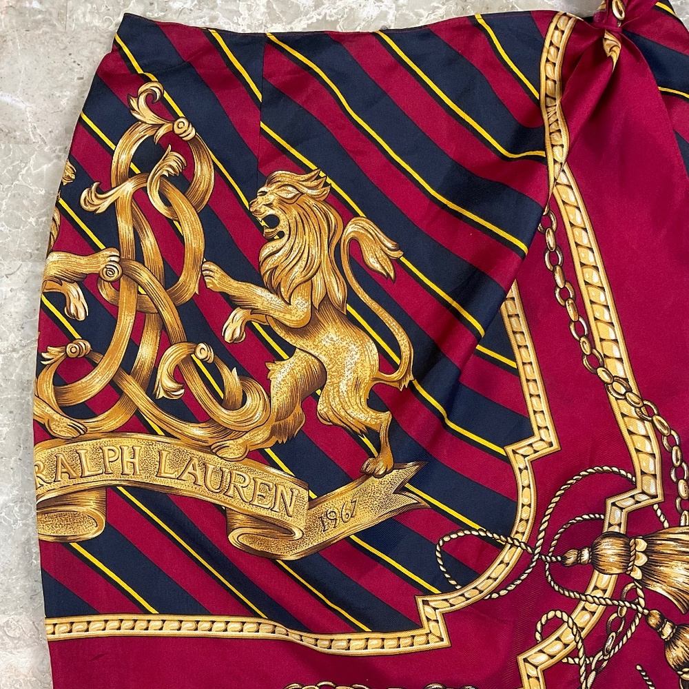 Ralph Lauren Blue Label Lion Heraldry Crest 100% Silk Wrap Skirt Small - Picture 3 of 14